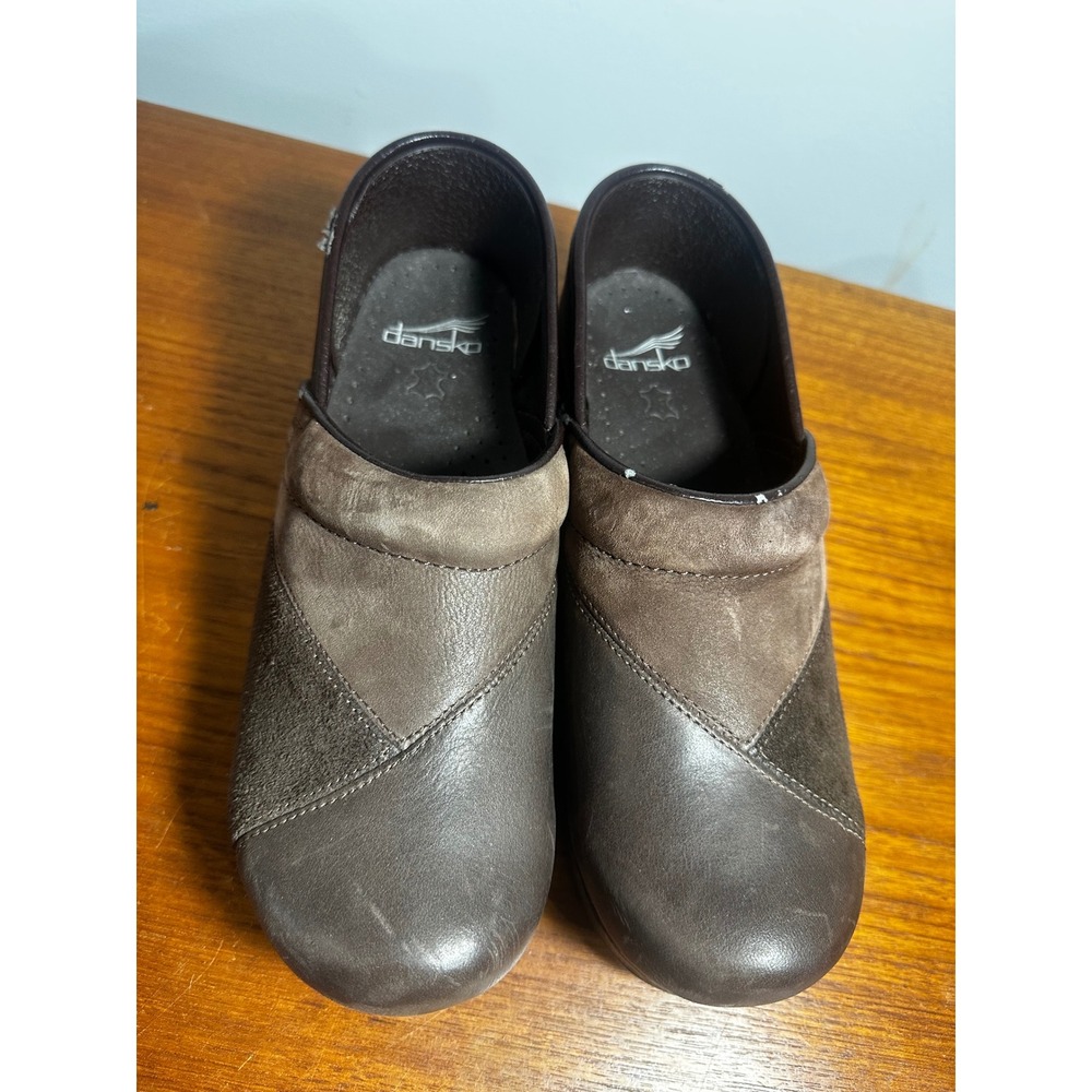 Dansko Brown Leather Suede Mixed Media Clogs Shoes Womens 38 Euro 7.5-8 US